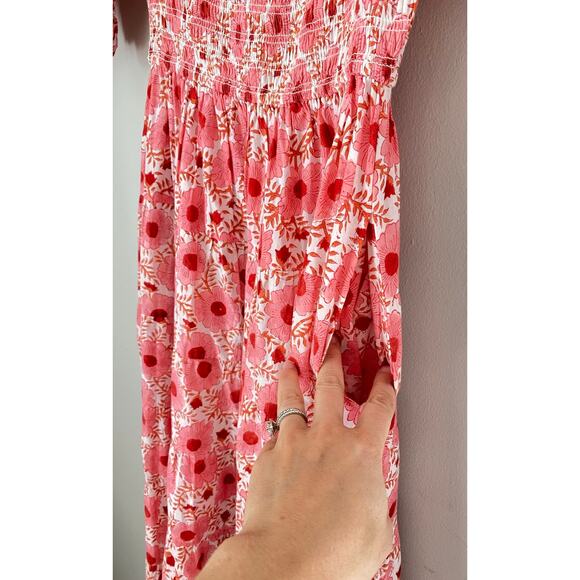 Pink City Prints Jodhpur Smocked Puff Sleeve Midi Dress Dusty Rose Pink Floral - Picture 5 of 6